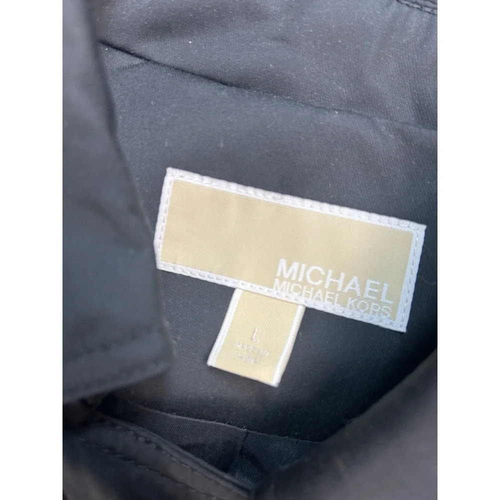 Michael Kors Black Asymmetrical Zip Trench Rain Jacket Women's L Missing Belt
